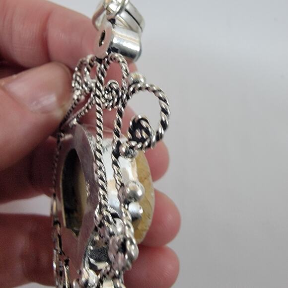 Druzy Agate Pendant – With Blue Topaz Accents + 20" Silver Snake Chain - Picture 8 of 10